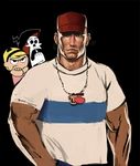  &gt;:( 1girl artist_request billy_(the_grim_adventures_of_billy_and_mandy) billy_(the_grim_adventures_of_billy_and_mandy)_(cosplay) billy_herrington black_background cosplay crossover death_(entity) frown gachimuchi grim_reaper hat jewelry looking_at_viewer mandy muscle namesake necklace skeleton source_request the_grim_adventures_of_billy_&amp;_mandy v-shaped_eyebrows what 