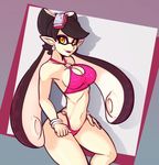  2017 bikini black_hair breasts callie_(splatoon) clothing ear_piercing female hair hi_res humanoid inkling looking_at_viewer nintendo not_furry open_mouth piercing pointy_ears scorpdk solo splatoon swimsuit tentacle_hair tentacles video_games yellow_eyes 