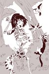  bird bird_nest black_hair bone bush cat climbing egg flying forest gammatelier monochrome monster_girl nature original ponytail ribs skeleton surprised tree 