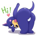  2017 balls blush butt canine digital_media_(artwork) facebook facebook_stickers josephtl looking_at_viewer looking_back male mammal paws simple_background solo taz_(facebook) 
