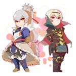  armor blonde_hair chibi fire_emblem fire_emblem_if floral_background highres japanese_clothes leon_(fire_emblem_if) looking_at_viewer male_focus multiple_boys ponytail red_eyes takumi_(fire_emblem_if) white_hair 