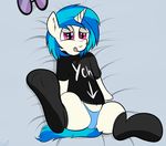  2017 absurd_res bed blue_hair clothed clothing cloufy digital_media_(artwork) dock equine female friendship_is_magic hair hi_res horn horse looking_at_viewer lying mammal multicolored_hair my_little_pony pony simple_background smile solo unicorn vinyl_scratch_(mlp) 