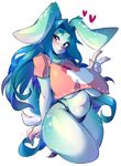  &lt;3 2016 absurd_res anthro big_breasts blue_eyes blue_fur blue_hair blush breasts claws clothing english_text female fur hair hi_res lagomorph lips long_hair looking_away mammal panties pink_nose rabbit shirt simple_background smile solo spots text thick_thighs under_boob underwear venusflowerart white_background white_fur wide_hips 