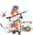  antique_firearm elbow_gloves fingerless_gloves firearm firelock flintlock full_body gloves gun hat kamaboko_red official_art one_eye_closed oshiro_project oshiro_project_re ponytail red_eyes red_hair sarashi thighhighs toyama_(oshiro_project) transparent_background weapon 