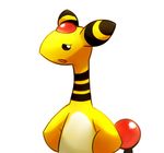  2016 ambiguous_gender ampharos black_skin brown_eyes bust_portrait digital_media_(artwork) feral front_view fuwoops long_neck nintendo nude open_mouth pok&eacute;mon portrait raised_tail simple_background solo stripes video_games white_background white_skin yellow_skin 