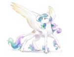  classical_unicorn cloven_hooves equine feathered_wings feathers female fetlocks friendship_is_magic fur hair hooves horn mammal multicolored_hair my_little_pony princess_celestia_(mlp) silfoe simple_background solo white_background white_fur winged_unicorn wings 