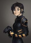  1girl armor batman_(series) black_eye black_hair blood brown_eyes bruise cassandra_cain dc_comics looking_at_viewer mask orphan_(dc) psuede scar short_hair simple_background 