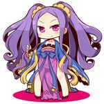  blush bow chibi chinese_clothes eyebrows_visible_through_hair fate/grand_order fate_(series) full_body hanfu long_hair long_sleeves looking_at_viewer naga_u pelvic_curtain purple_eyes purple_hair sash shawl smile solo twintails wide_sleeves wu_zetian_(fate/grand_order) 