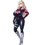  00s 1girl blonde_hair blue_eyes bodysuit breasts eliza_perlman full_body huge_breasts kangoku_academia kangoku_senkan kangoku_senkan_2 kangoku_senkan_3 latex latex_suit lilith-soft long_hair looking_at_viewer parted_lips prison_academia sian smile solo standing 