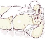  anthro bathrobe bear belly big_belly blush clothed clothing garouzuki ken_(garouzuki) lying male mammal on_back overweight partially_clothed robe slightly_chubby 
