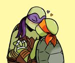  &lt;3 2017 anthro bandanna blush donatello_(tmnt) duo elbow_pads freckles green_background hand_holding hand_wraps inkyfrog kissing male male/male mask michelangelo_(tmnt) reptile scalie shell simple_background teenage_mutant_ninja_turtles turtle wraps wrist_wraps 
