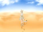  animal_ears blonde_hair brown_hair cat_ears cat_tail desert elbow_gloves eyebrows_visible_through_hair footprints gloves highres kemono_friends looking_at_viewer losmal_indicus multicolored_hair sand sand_cat_(kemono_friends) short_hair sleeveless solo tail white_gloves white_hair yellow_eyes 