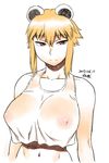  animal_ears araiguma-san blonde_hair breasts crop_top crop_top_overhang dated eyebrows_visible_through_hair large_breasts navel nipples no_bra original raccoon_ears red_eyes see-through shirt short_hair sidelocks solo tank_top tsukudani_(coke-buta) upper_body wet wet_clothes wet_shirt 