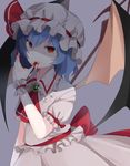  arm_at_side ascot bad_id bad_pixiv_id bangs bat_wings blood blood_in_mouth blood_on_face bloody_hands blue_hair brooch finger_licking frilled_shirt_collar frills hair_between_eyes hand_up hat hat_ribbon highres jewelry licking looking_at_viewer mob_cap nail_polish puffy_short_sleeves puffy_sleeves red_eyes red_nails red_ribbon remilia_scarlet ribbon shaded_face shirt short_sleeves skirt skirt_set solo tongue tongue_out touhou vampire white_shirt white_skirt wings wrist_cuffs yurumawari 