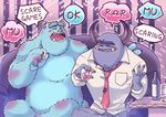  alcohol beverage comic disney doujinshi japanese johnny_worthington male male/male monster monsters_inc muscular pixar sulley 陣八_(artist) 