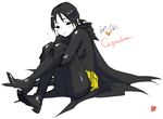  1girl 89g batman_(series) black_hair cape cassandra_cain dc_comics simple_background smile white_background 