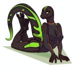  5_fingers anthro breasts clothed clothing female green_eyes lizard redcreator reptile scalie simple_background smile solo white_background 