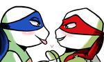  &lt;3 2017 anthro bandanna blue_eyes blush duo green_eyes hand_wraps inkyfrog leonardo_(tmnt) male male/male mask raphael_(tmnt) reptile scalie shell side_view simple_background smile teenage_mutant_ninja_turtles tongue tongue_out turtle white_background wraps 