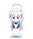  :&lt; blue_eyes blue_hair blush chibi deyui eyebrows_visible_through_hair full_body gochuumon_wa_usagi_desu_ka? highres kafuu_chino long_hair looking_at_viewer maid_headdress pantyhose tippy_(gochiusa) white_legwear 