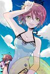  asbel_lhant bare_shoulders blue_eyes blush breasts brown_hair cheria_barnes cleavage open_mouth pink_hair purple_eyes purple_hair red_hair short_hair sophie_(tales) swimsuit tail tales_of_(series) tales_of_graces 