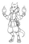  anthro belt book claws clothed clothing coat fantasy female fire gloves guoh hi_res kobold magic magic_user monochrome parka reptile scalie simple_background solo standing 