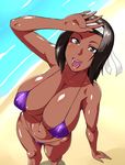  1girl beach black_hair blush breasts dark_skin headband large_breasts ml pixiv_manga_sample solo 