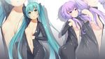  absurdres aqua_eyes aqua_hair areola_slip areolae ass biker_clothes bikesuit bodysuit breasts hair_censor hatsune_miku highres long_hair looking_at_viewer multiple_girls navel open_mouth papino purple_eyes purple_hair small_breasts twintails very_long_hair vocaloid voiceroid yuzuki_yukari zoom_layer 