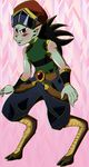  1boy black_hair dragon_ball dragon_ball_super ganos goggles green_skin purple_eyes smile 