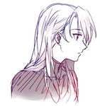  earrings eyebrows_visible_through_hair fullmetal_alchemist jewelry long_hair looking_away lowres monochrome pink purple riru riza_hawkeye simple_background sketch solo white_background 