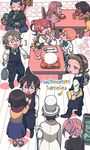  6+boys benten-sama_(uchouten_kazoku) black_hair blush bow bowtie brothers brown_hair copyright_name cup drinking_glass drinking_straw ebisugawa_ginkaku ebisugawa_kaisei ebisugawa_kinkaku ebisugawa_kureichirou fang formal grandmother_(uchouten_kazoku) hat juice mother_(uchouten_kazoku) mother_and_daughter mother_and_son multiple_boys multiple_girls nanzenji_gyokuran nidaime_(uchouten_kazoku) oneroom-disco parfait raccoon_tail scarf shakujou shimogamo_yaichirou shimogamo_yajirou shimogamo_yasaburou shimogamo_yashirou siblings skirt spoon staff suit sweatdrop tail top_hat tray uchouten_kazoku waiter white_suit 