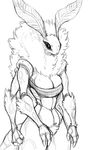  2015 anthro arthropod black_and_white bottomless breasts clothed clothing female fluffy guoh insect monochrome moth multi_arm multi_limb non-mammal_breasts pubes simple_background solo standing white_background 