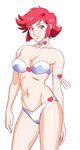  bikini breasts choker cleavage cutie_honey cutie_honey_(character) heart highres large_breasts magical_girl niina_akihiko re:_cutie_honey red_eyes red_hair short_hair solo swimsuit white_background white_bikini 