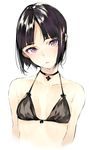  bikini_top black_bikini_top black_hair breasts choker highres looking_at_viewer original parted_lips purple_eyes short_hair shunsei_(muratou) simple_background slit_pupils small_breasts solo white_background 