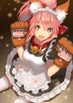  animal_ears apron fate/grand_order fate_(series) fox_ears gloves lloule long_hair open_mouth paw_gloves paws pink_hair solo tail tamamo_(fate)_(all) tamamo_cat_(fate) yellow_eyes 