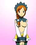  breasts brown_eyes brown_hair coco fairy_tail gradient hair_ornament medium_breasts nipples ponytail skirt tights topless 