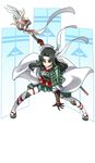  armor artist_request beads full_body green_hair hachimaki hand_on_hip headband holding holding_spear holding_weapon long_hair nanao_(oshiro_project) official_art oshiro_project oshiro_project_re polearm prayer_beads solo spear thick_eyebrows thighhighs transparent_background weapon yellow_eyes 