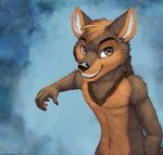  2017 anthro canine coyote digital_media_(artwork) fur hair jamesfoxbr lineless lineless_art looking_at_viewer male mammal simple_background smile solo teeth 