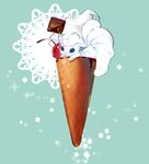  alolan_vulpix atsumi_jun blue_eyes cherry food fruit green_background ice_cream_cone no_humans pokemon pokemon_(creature) solo sparkle vulpix waffle_cone 