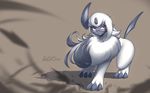  2017 absol ambiguous_gender edit eyewear feline feral fur glasses mammal nintendo open_mouth pok&eacute;mon red_eyes signature solo video_games white_fur zinfyu 