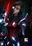  1girl alien alternate_color battleborn beatrix_(battleborn) bembiann black_hair breasts cyborg long_hair mechanical_arm mechanical_eye 