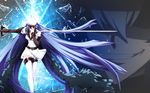  akame_ga_kill! blue_hair boots breasts cleavage esdeath hat long_hair peaked_cap smile sword thighhighs uniform wallpaper 