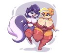  anthro big_breasts bra breasts clothing duo female fifi_la_fume huge_breasts joelasko lagomorph legwear looney_tunes mammal open_mouth panties patricia_bunny rabbit rodent skunk slightly_chubby smile squirrel standing stockings thick_thighs tiny_toon_adventures underwear voluptuous warner_brothers 