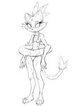  anthro bikini blaze_the_cat blush cat clothing embarrassed feline female flat_chested forehead_gem guoh inner_tube looking_aside mammal monochrome skinny solo sonic_(series) sweat swimsuit 