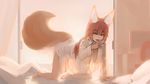  all_fours animal_ears bangs barefoot bed bed_sheet breasts curtains fate/extra fate_(series) fox_ears fox_girl fox_tail half-closed_eyes highres indoors large_breasts legs licking_hand long_hair looking_at_viewer paintrfiend pillow pink_hair see-through smile solo tail tamamo_(fate)_(all) tamamo_no_mae_(fate) yellow_eyes 