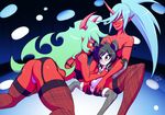  2015 abstract_background ahoge anthro bear biting_lip blush bra breast_grab breasts butt camel_toe clothed clothing collar demon dmxwoops female female/female fingerless_gloves fishnet fishnet_legwear garter_belt garter_straps gloves green_eyes green_hair group hair hand_on_breast hand_on_thigh horn humanoid humanoid_on_anthro ken_ashcorp kenny_(kenashcorp) kneesocks_daemon legwear mammal panda panties panty_and_stocking_with_garterbelt ponytail purple_eyes rear_view red_skin scanty skimpy spread_legs spreading topless under_boob underwear white_hair 