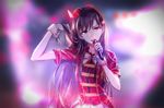  azmodan bow bowtie commentary_request grey_eyes grey_hair hat idolmaster idolmaster_cinderella_girls kobayakawa_sae long_hair microphone music nail_polish singing wrist_cuffs 