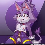  2017 anthro areola blaze_the_cat blush breasts cat clothed clothing collar digital_media_(artwork) feline female fur mammal nipples open_mouth pubes purple_fur pussy simple_background sitting small_breasts smile solo sonic_(series) sruto video_games white_fur yellow_eyes 