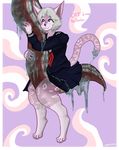  2017 anthro clothed clothing digital_media_(artwork) english_text female fur girly hair hi_res mammal octaviados school_uniform shortskirt simple_background smile solo tentacles text uniform white_fur 