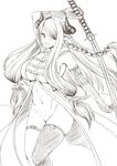  :d arm_up armpits blush bottomless braid breasts cowboy_shot draph elbow_gloves gloves granblue_fantasy hair_ornament hair_over_one_eye holding holding_sword holding_weapon horns kashiru katana large_breasts lineart long_hair looking_at_viewer mismatched_legwear narmaya_(granblue_fantasy) open_mouth pointy_ears side_braid sidelocks single_braid single_elbow_glove smile solo sword thighhighs very_long_hair weapon 