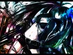  black_bikini_top black_hair black_panties black_rock_shooter black_rock_shooter_(character) black_shorts blue_eyes breasts burning_eye chain cleavage floating_hair front-tie_top hair_between_eyes highleg highleg_panties holding holding_sword holding_weapon long_hair looking_at_viewer medium_breasts midriff misharabi navel panties parted_lips short_shorts shorts solo stomach sword underboob underwear very_long_hair weapon 